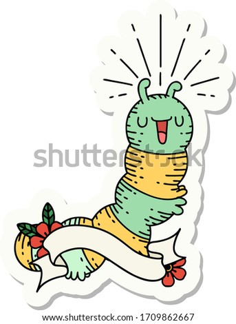 sticker of a tattoo style happy caterpillar