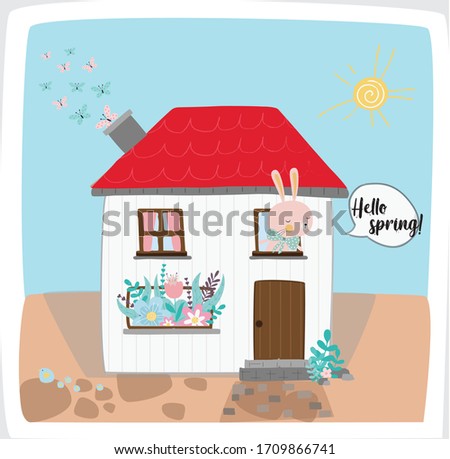 Hello spring. My little sweet house. Vector illüstration