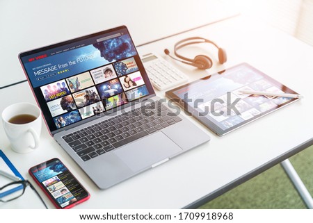 Interface of video distribution service. Subscription service. Streaming video. communication network. Royalty-Free Stock Photo #1709918968