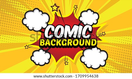 Pop art comic background with cloud and star. Cartoon Vector Illustration on yellow