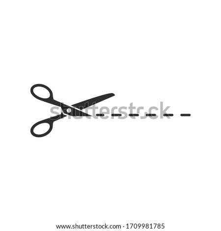 Scissors with cut line icon isolated on white background. Vector.