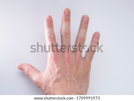 hands with number 5 on white background