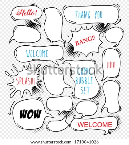 A set of comic speech bubbles and elements.comic book speech bubble cartoon word thank you,hello,splash,welcome