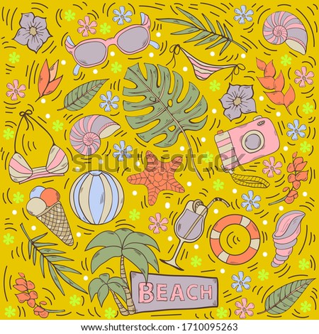 Summer seamless pattern with tropical leaves
