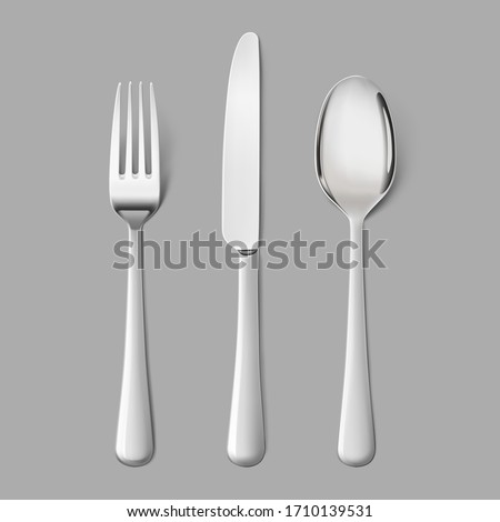 Set cutlery of fork, spoon. Hight realistic vector illustration on grey background. Ready for your design. EPS10.	 Royalty-Free Stock Photo #1710139531