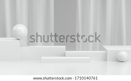 3D Rendering abstract minimal white showcase, mockup for product scene, abstract geometric shape group on  white background.