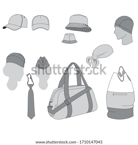 summer hats bandana, baseball cap, Panama hat, military cap and swimming cap, bags and tie