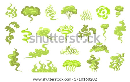 Smelling smoke flat icon kit. Cartoon bad odor cloud, green stinky aroma and dirt toxic steam vector illustration set. Smell breath and stink fart stench concept Royalty-Free Stock Photo #1710168202