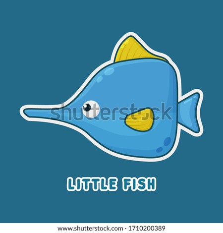 Ocean Fish Cartoon Character. Cute Animal Mascot Icon Filed Style. Kids Sticker Collection