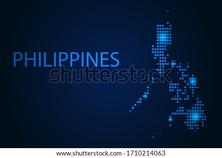 Abstract image Philippines map from pixels blue and glowing stars on a dark background. Vector illustration eps 10.