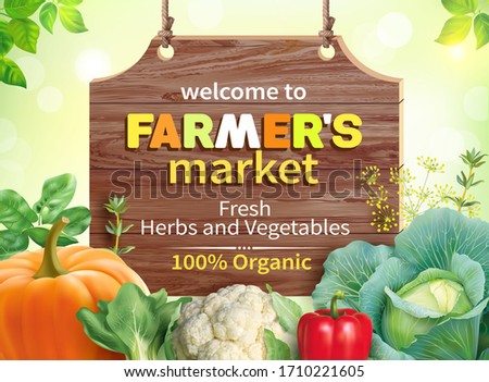 Poster design for farmers market. Vector illustration. Royalty-Free Stock Photo #1710221605