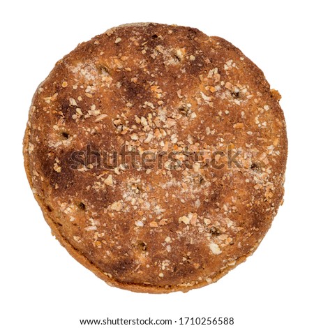 Slice of round rye bread isolated on a white background