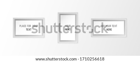 Set of empty white photo frames. White modern frames on the wall. Realistic pictures frames isolated on white background. Vector collection.