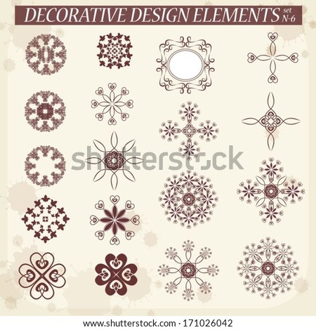 Set of vector decorative rosettes, snowflakes