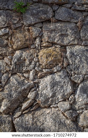 View texture in detail of paired granite wall.