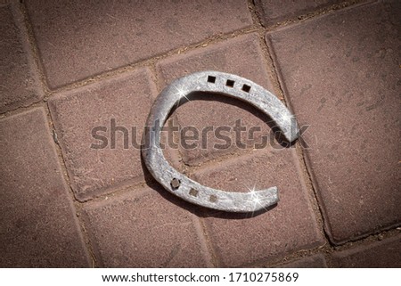 Horseshoe on the sidewalk. Background with a symbol of fortune