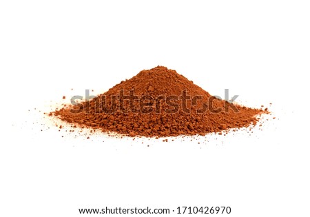 Pile of Red dirt (soil) on white. Heap of Red dry clay isolated on white background. Ochre, also spelled ocher, a natural yellow earth pigment. Royalty-Free Stock Photo #1710426970