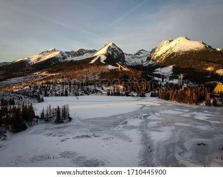 Bright sunset in Tatra Mountains by winter, Slovakia