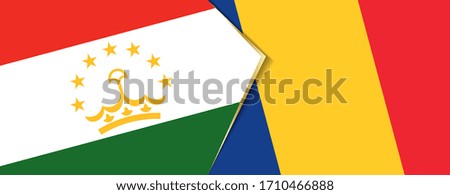 Tajikistan and Romania flags, two vector flags symbol of relationship or confrontation.