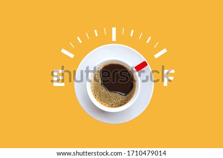 Poster with coffee cups and fuel gauge. Barnner