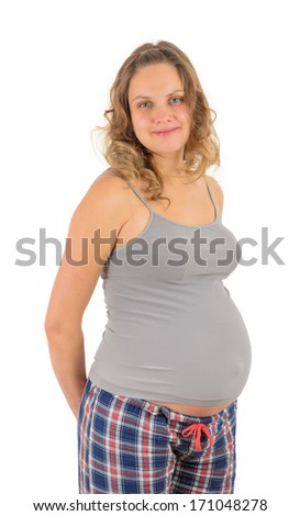 smiling pregnant woman, caucasian, casual
