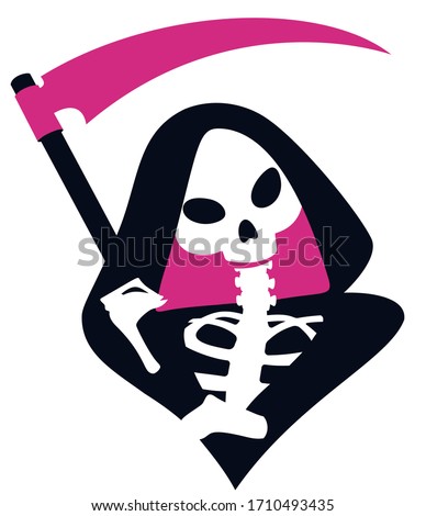 Grim reaper with a scythe, a death character, black and pink colours, vector illustration.