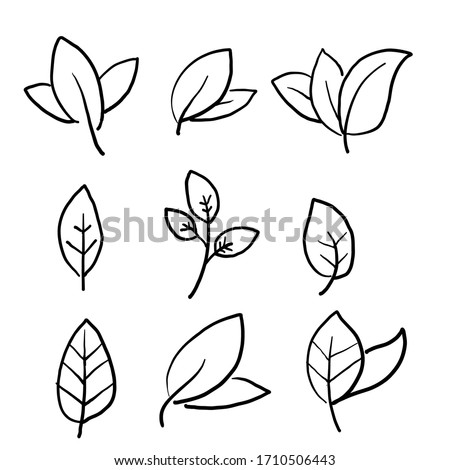 hand drawn eco set of black line leaf icons on white background doodle Royalty-Free Stock Photo #1710506443
