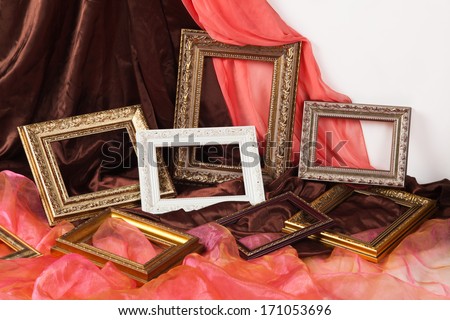 Collection of vintage frame,on textile background
