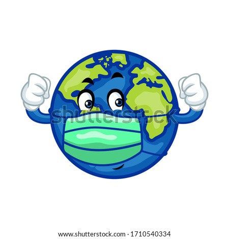 Vector mascot, cartoon, and illustration of a earth wearing protective face masks