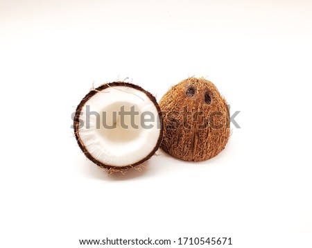 Hawaii cocunut, Cut half old cocunut isolated white background.