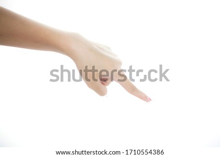 Woman hand holding some like a blank card isolated on a white background