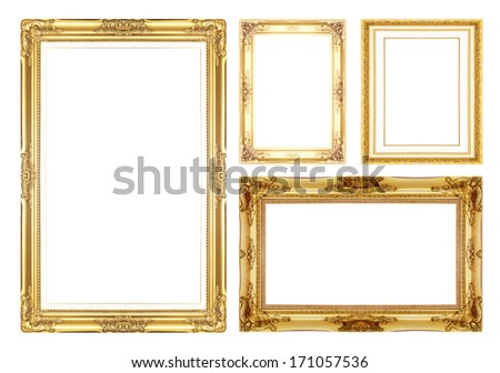  gold antique vintage  picture frames. Isolated on white background