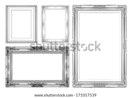 Silver antique picture frames. Isolated on white background