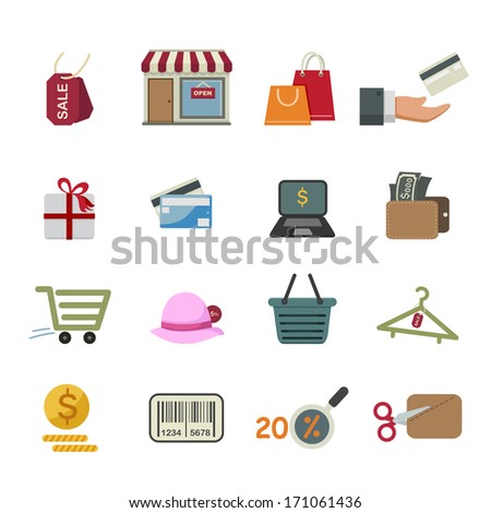 Shopping icons isolated on white background