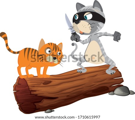 Two cats on the log one bad and one victim illustration
