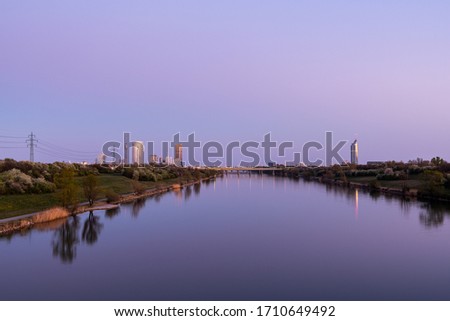 Panorama of Vienna (Austria) near river Danube on a clear evening in spring