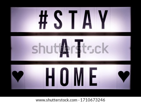 Stay at home sign light box hashtag heart font letters covid-19 corona virus hashtag
