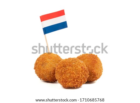 Dutch traditional snack bitterbal with a dutch flag, isolated Royalty-Free Stock Photo #1710685768