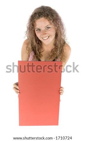 isolated woman with message board