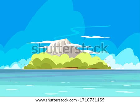 vector illustration of a landscape of a lonely tropical island with a sleeping volcano in the sea