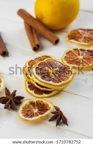 home preparation. sliced dried lemon, slices, natural fruit chips without sugar and spices