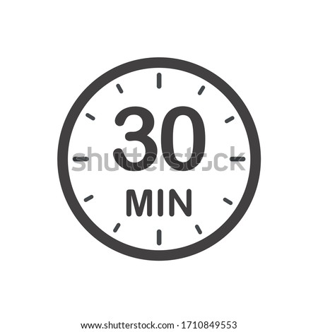Thirty minutes icon. Symbol for product labels. Different uses such as cooking time, cosmetic or chemical application time, waiting time... Royalty-Free Stock Photo #1710849553