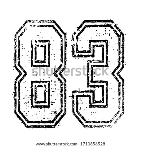 83 Classic Vintage Sport Jersey / Uniform numbers in black with a black outside contour line number on white background for American football, Baseball and Basketball or soccer for shirt