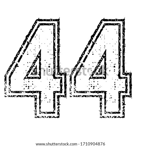 44 Classic Vintage Sport Jersey / Uniform numbers in black with a black outside contour line number on white background for American football, Baseball and Basketball or soccer for shirt