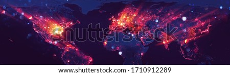 World Map with Glitter and Glow Effect. Elements of this image furnished by NASA