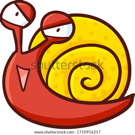 Cute and funny cool red yellow snail laughing