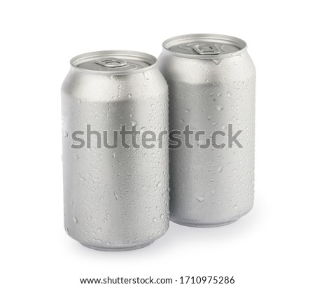 330 ml wet metal aluminum beverage drink cans isolated on white background clipping path. photography