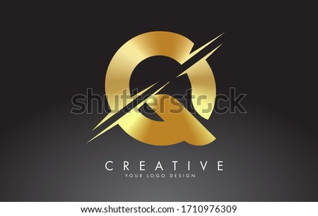 Golden Q letter logo design with creative cuts. Creative vector illustration.