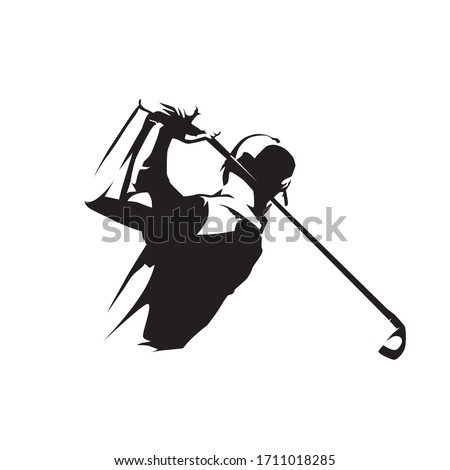 Golf player icon, isolated vector silhouette. Golf swing