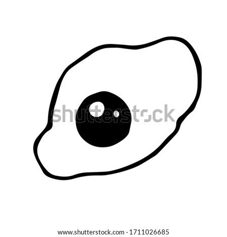Fried eggs vector illustration in black and white. Isolated on a white background, drawn in Doodle style. Packaging, menu, print on fabric.